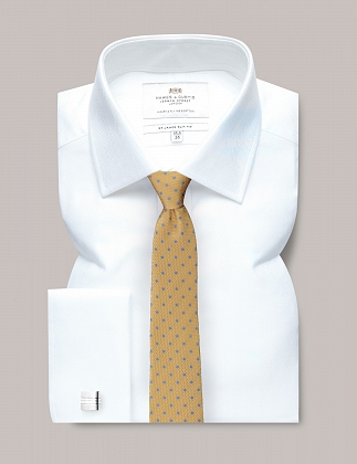 2Картинка Рубашка Hawes & Curtis Herringbone White Slim Fit Shirt Double Cuff
